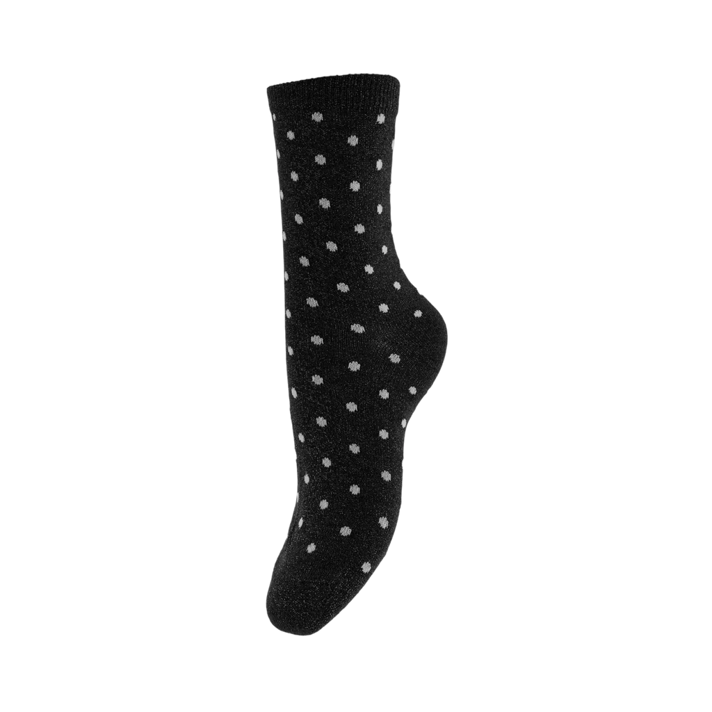 PIECES - GLIMMERSTRØMPE - SEBBY 17094859 - BLACK/SMALL DOTS IN SILVER