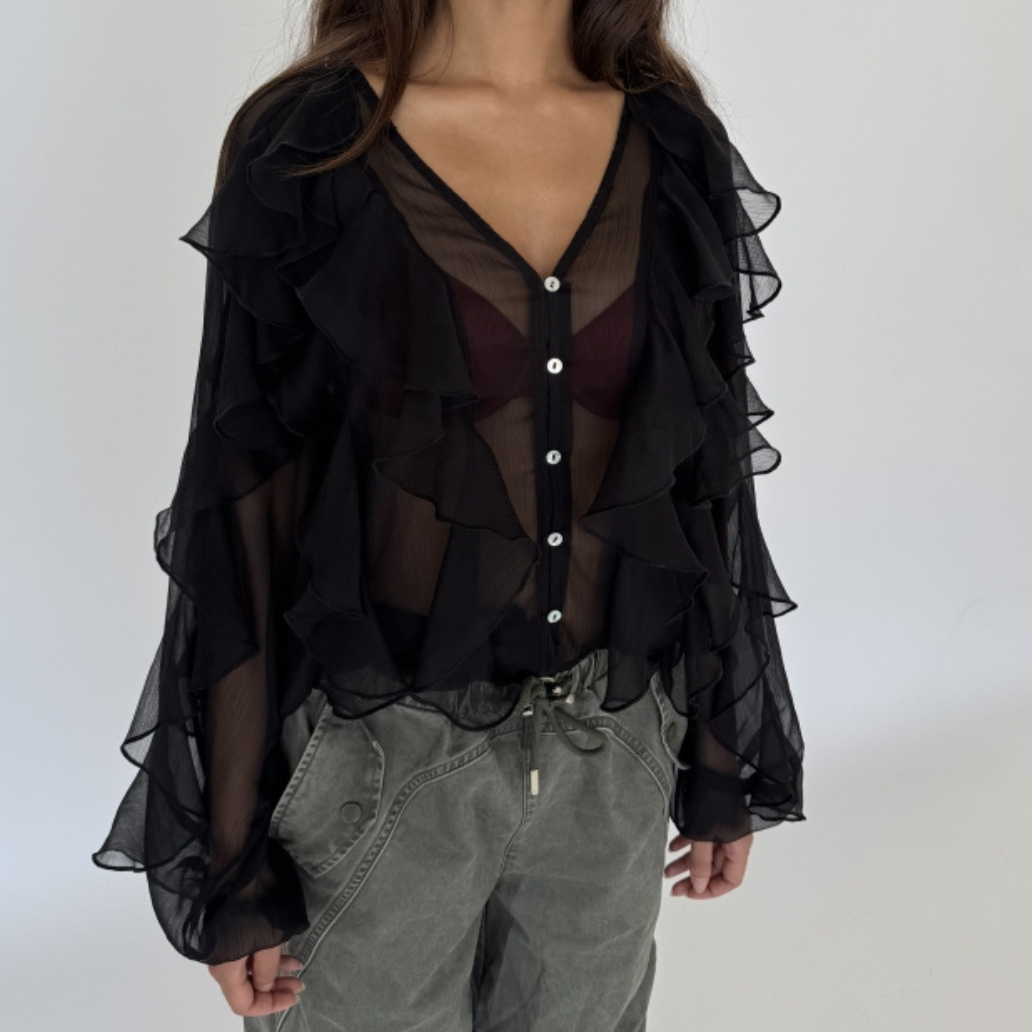 CONTINUE - BLUSE - LISSA FLOUNCE 14997 - SORT