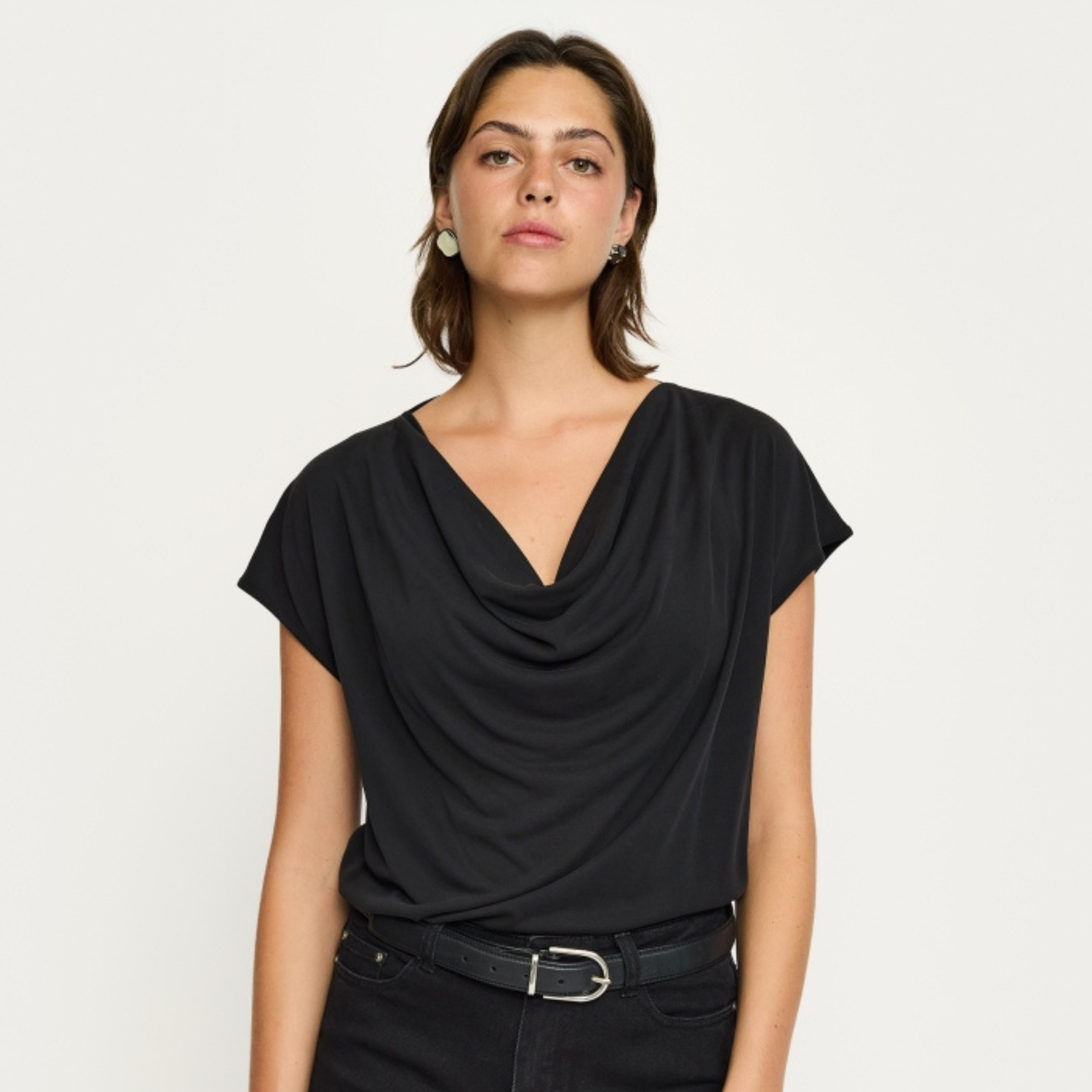SOFT REBELS - TOP - ELLA DRAPED SR625-302 - SORT
