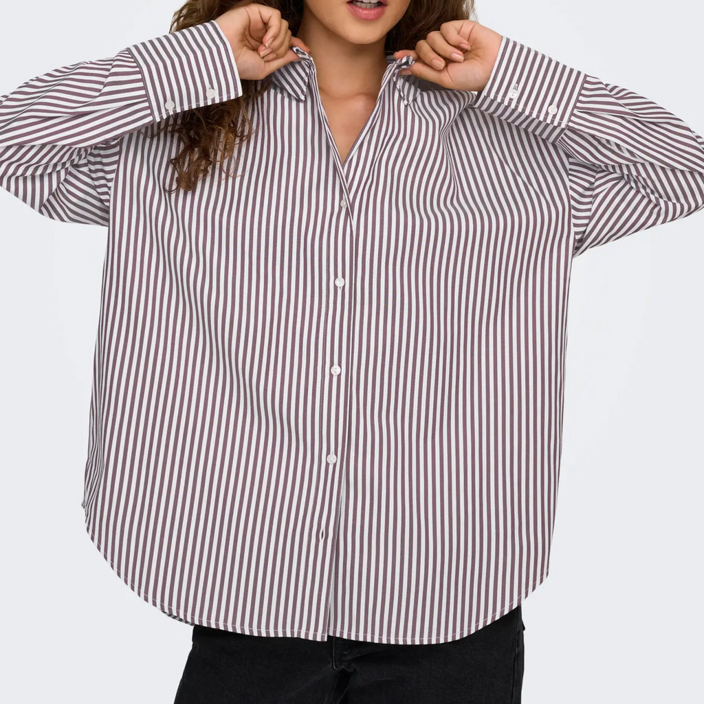 ONLY - SKJORTE - OREGON 15314330 - WINETASTING STRIPES/BRIGHT WHITE