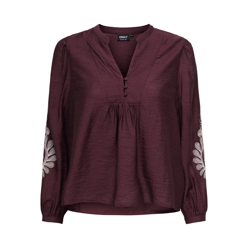 ONLY - BLUSE - KANA 15355285 - WINETASTING/SANDSHELL EMBROIDERY