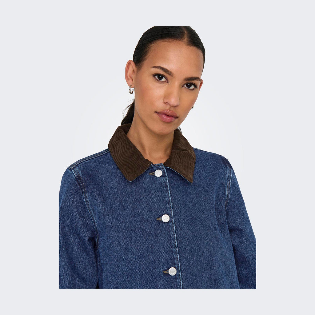 ONLY - DENIMJAKKE - FRANKIE CORD 15359084 - DARK BLUE DENIM